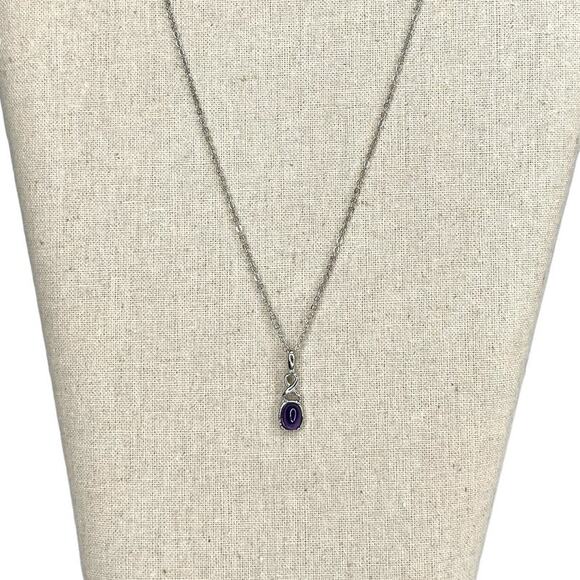Pendant Necklace Silver Tone Chain and Pendant with Purple Faux Amethyst - Picture 9 of 10
